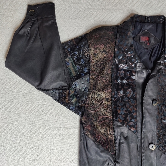 Vintage Leather Jacket Patchwork Floral Paisley Eclectic Grandma Women's size S - Picture 8 of 16